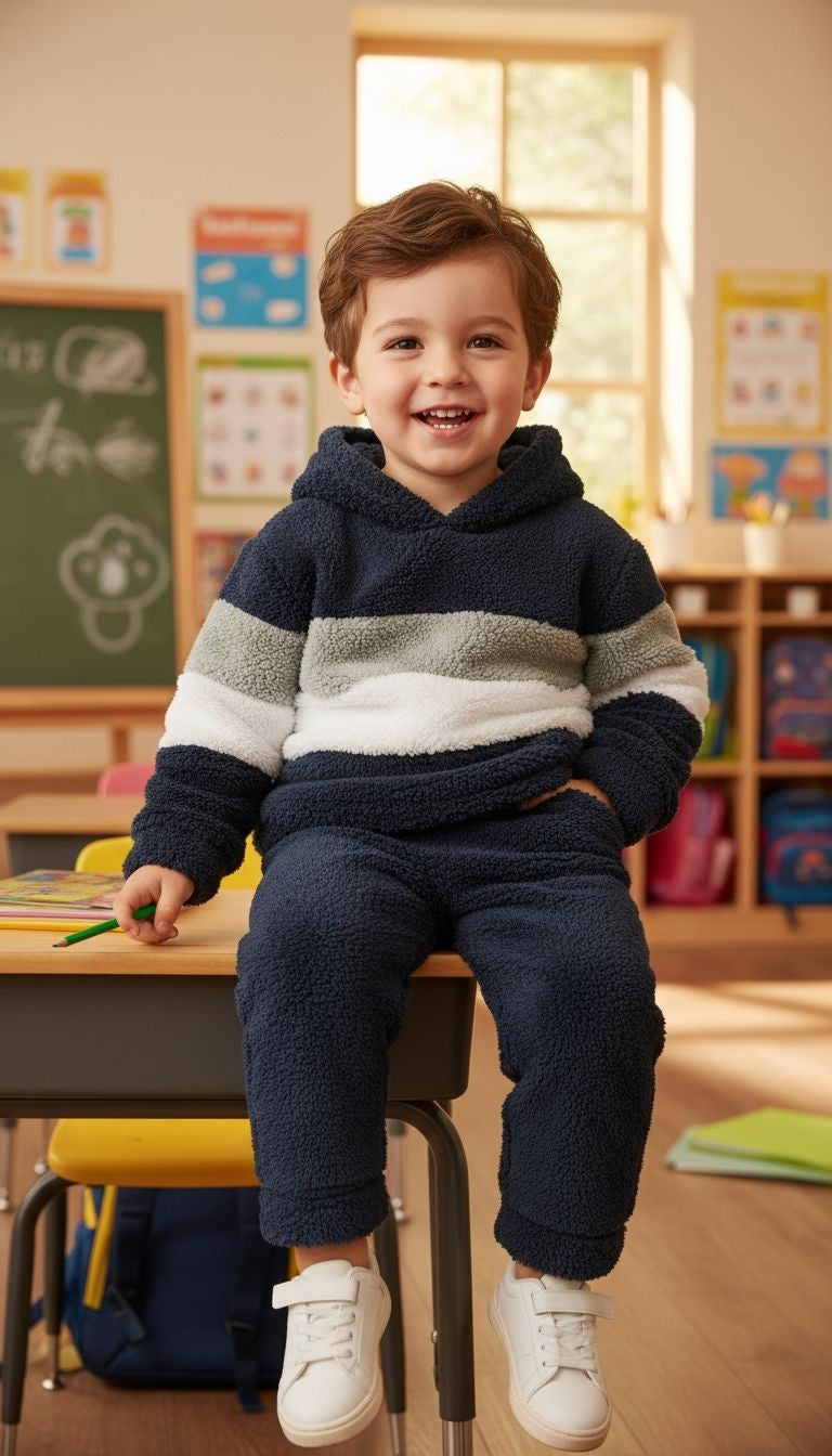 Ultra-Cozy: Striped Plush Hoodie & Pants Set