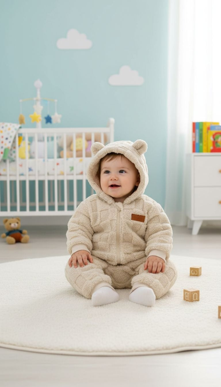 Teddy-Check Hooded Cozy Jumpsuit
