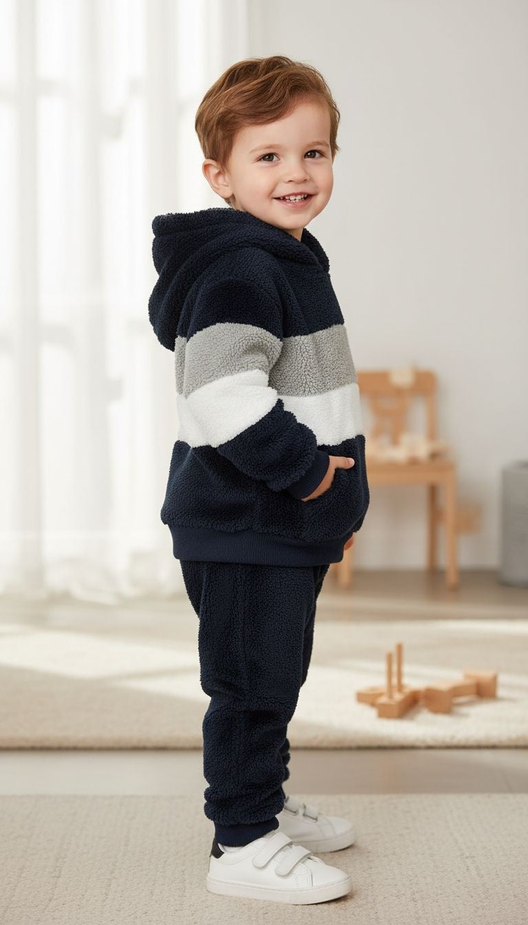 Ultra-Cozy: Striped Plush Hoodie & Pants Set