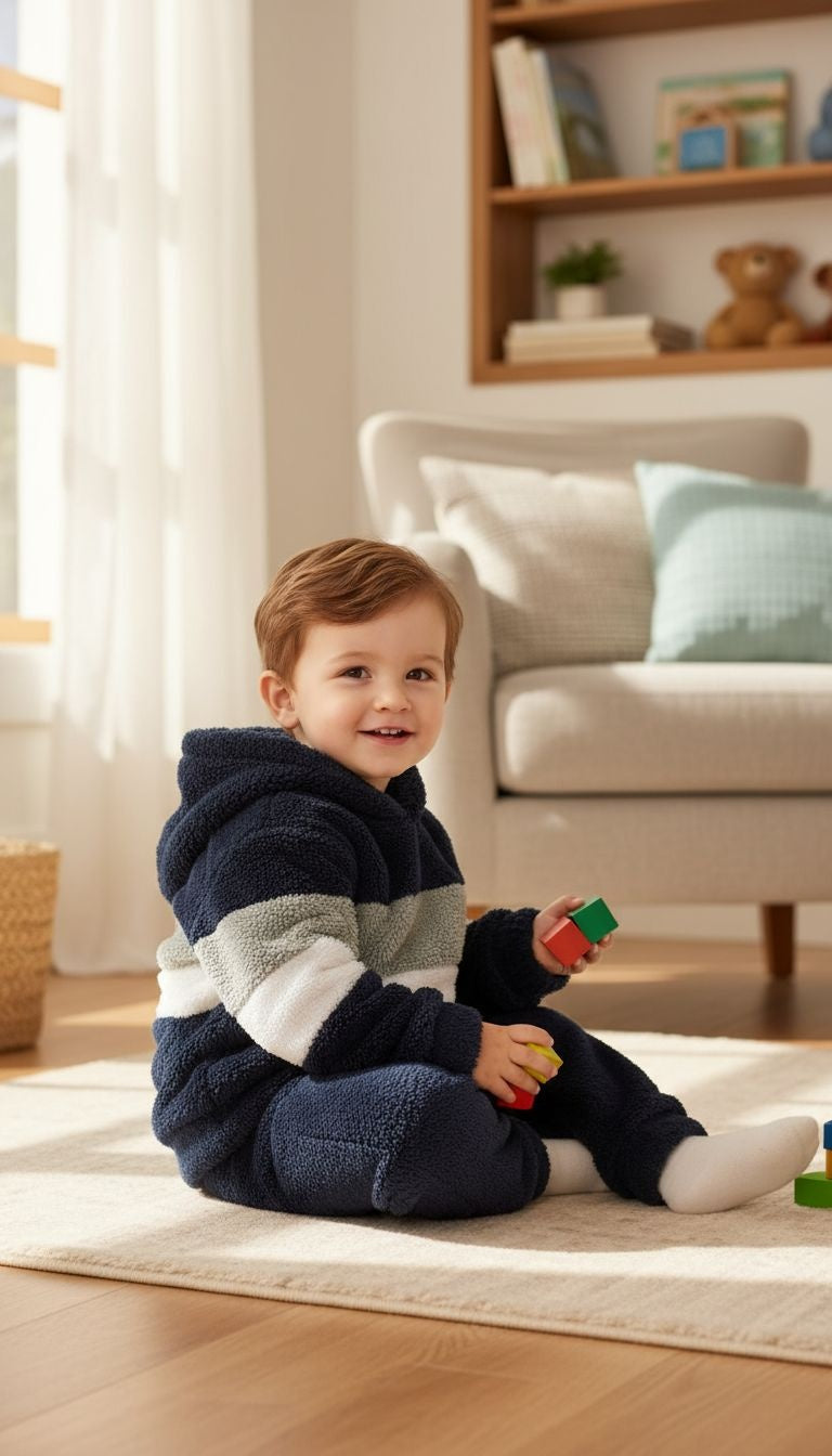 Ultra-Cozy: Striped Plush Hoodie & Pants Set