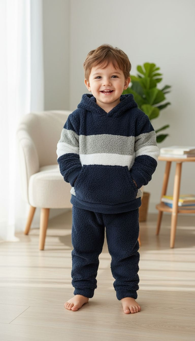 Ultra-Cozy: Striped Plush Hoodie & Pants Set