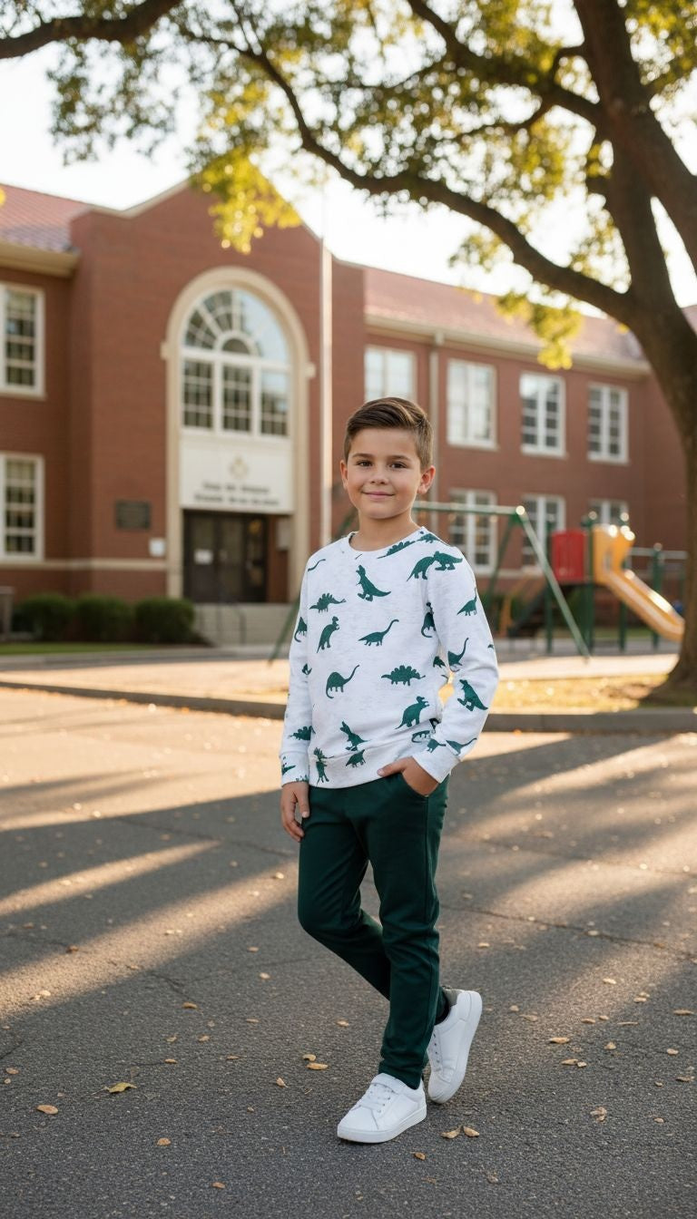 Cute Dinosaur Print Sweatshirt & Pants Set