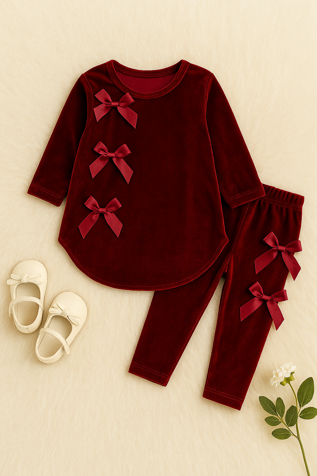Garnet Velvet Bow Set