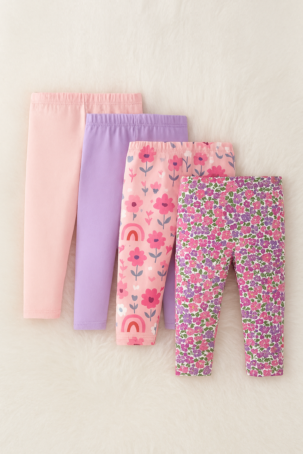 Rainbow and Blooms Leggings Set – 4-Pack