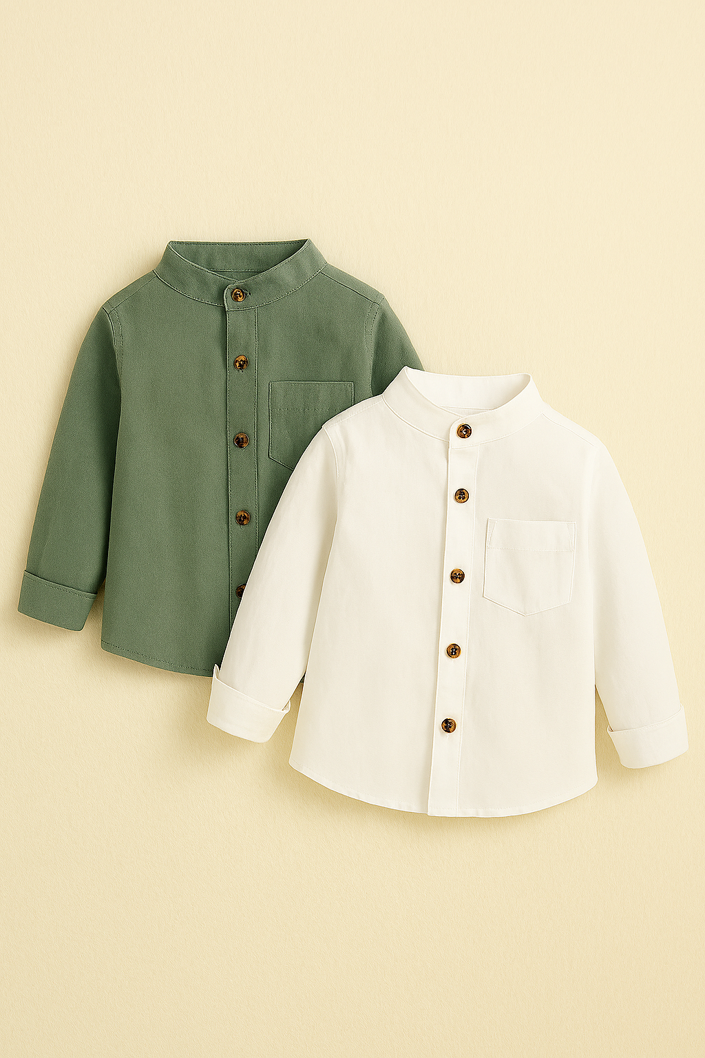 Classic Mandarin Collar Shirt Set – 2-Pack