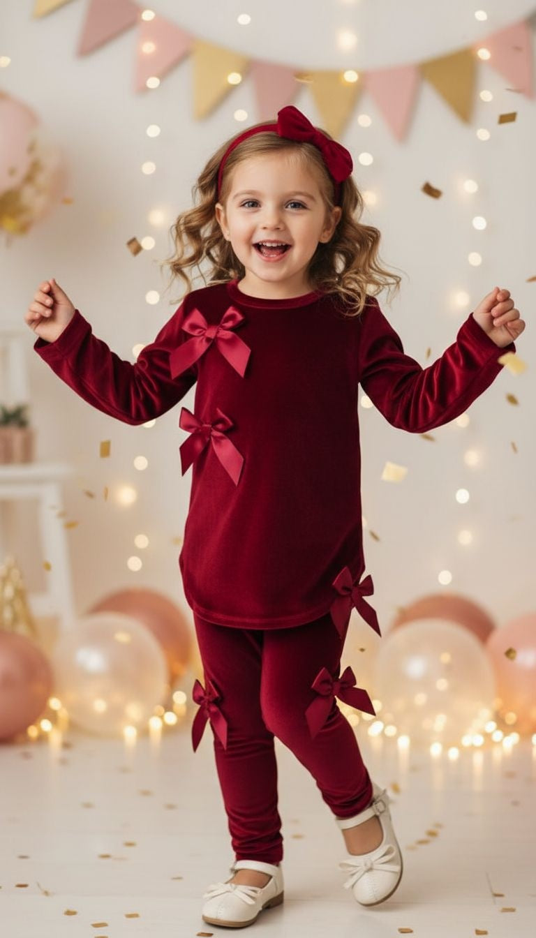 Garnet Velvet Bow Set