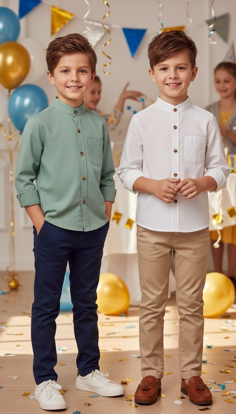 Classic Mandarin Collar Shirt Set – 2-Pack