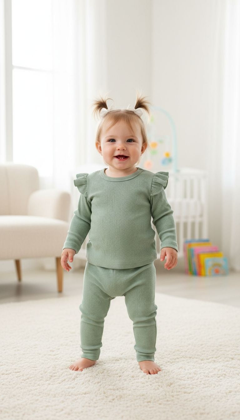 Ruffle Ribbed Knit Set