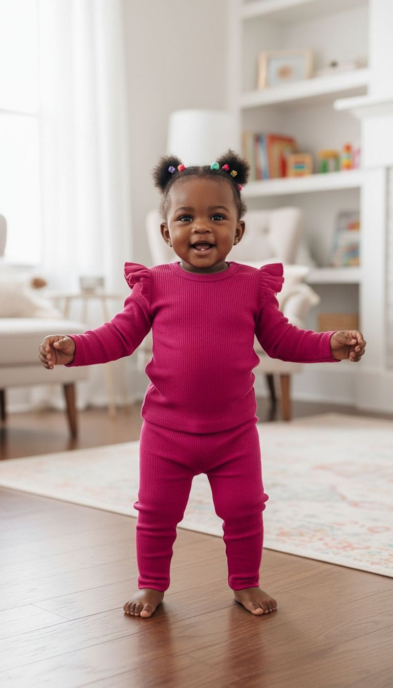 Ruffle Ribbed Knit Set