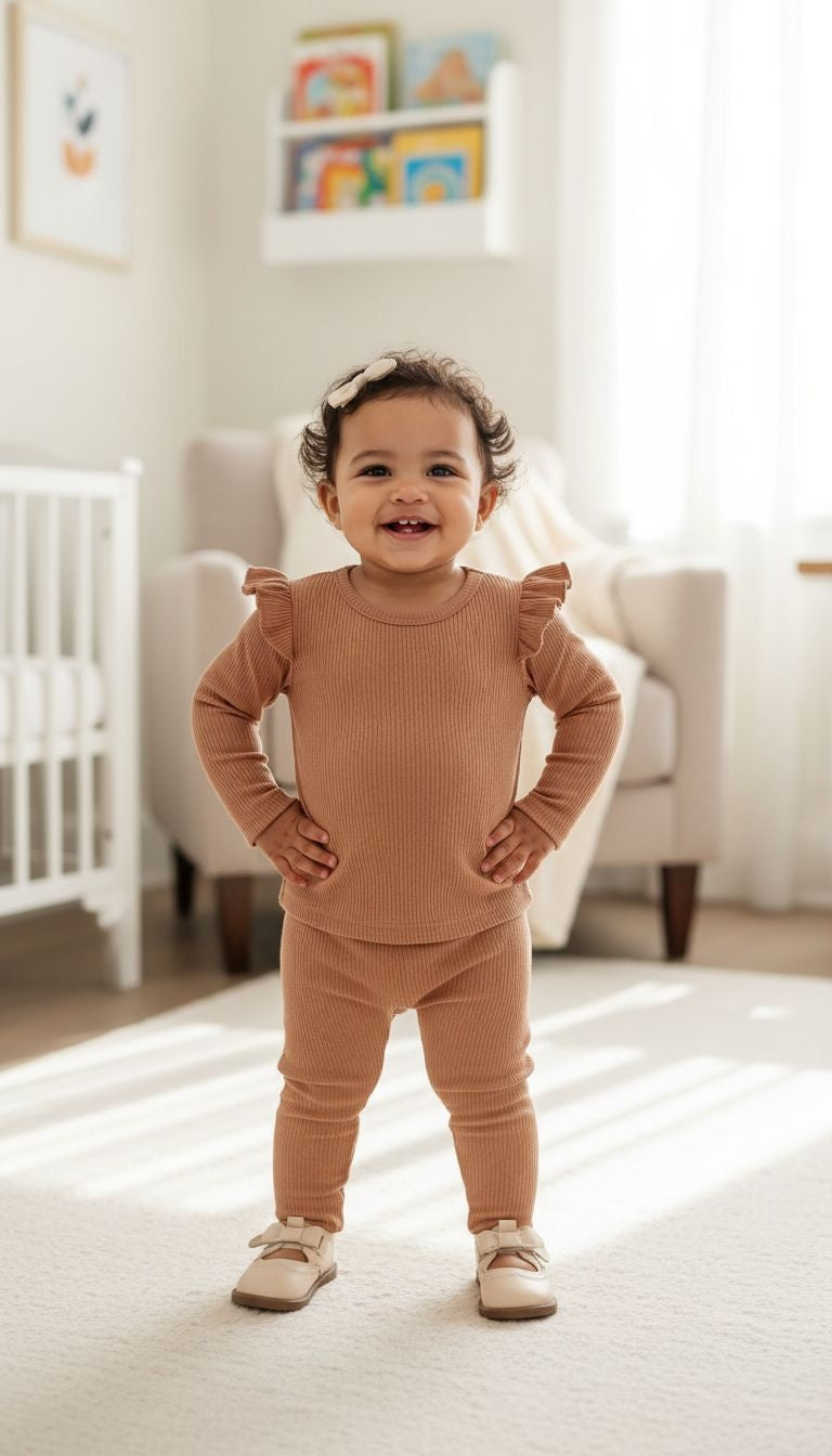 Ruffle Ribbed Knit Set