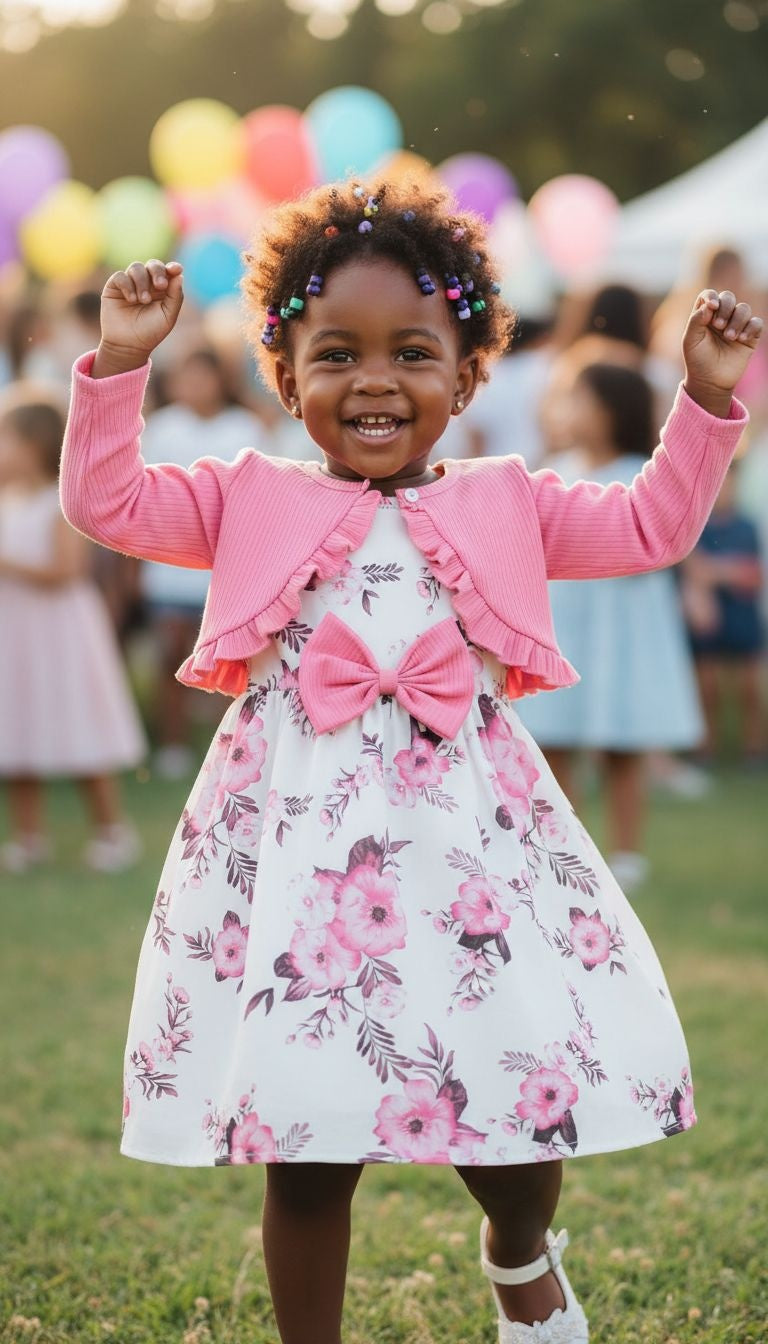 Floral Elegance Dress & Cardigan Set