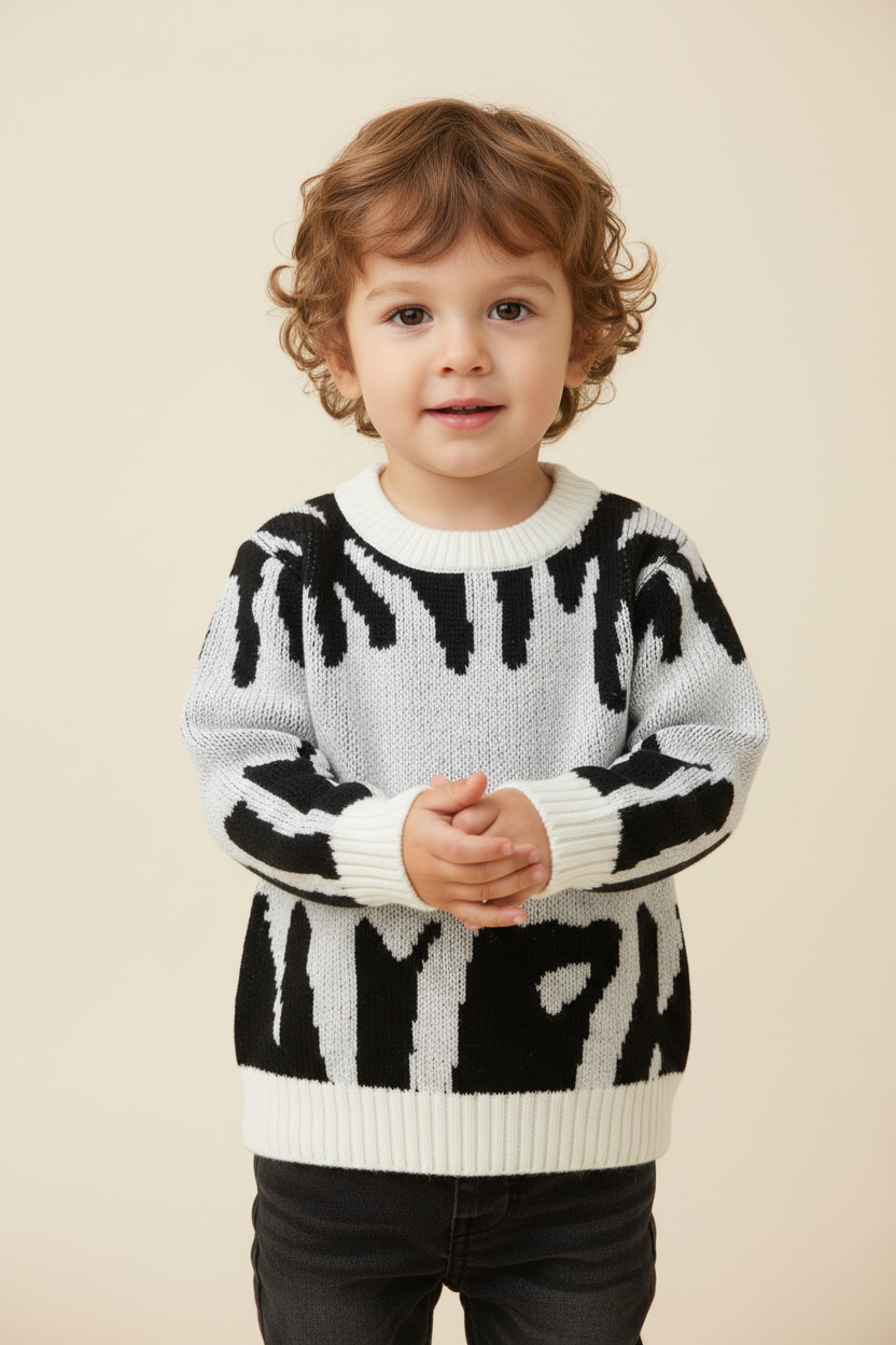 Bold and Cozy: Black-and-White Knit Sweater