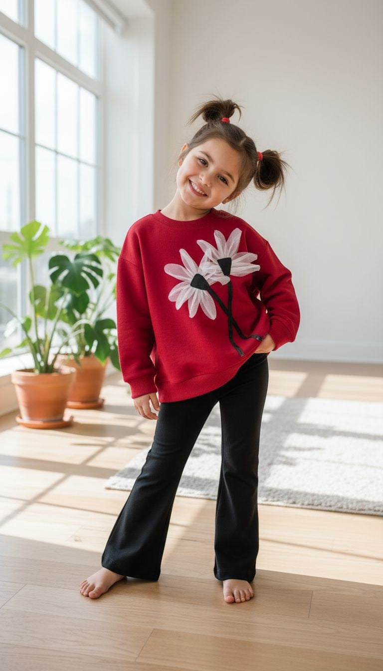 Bold & Chic: Red 3D Daisy Sweatshirt