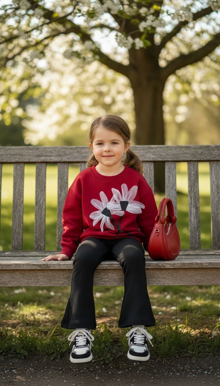 Bold & Chic: Red 3D Daisy Sweatshirt