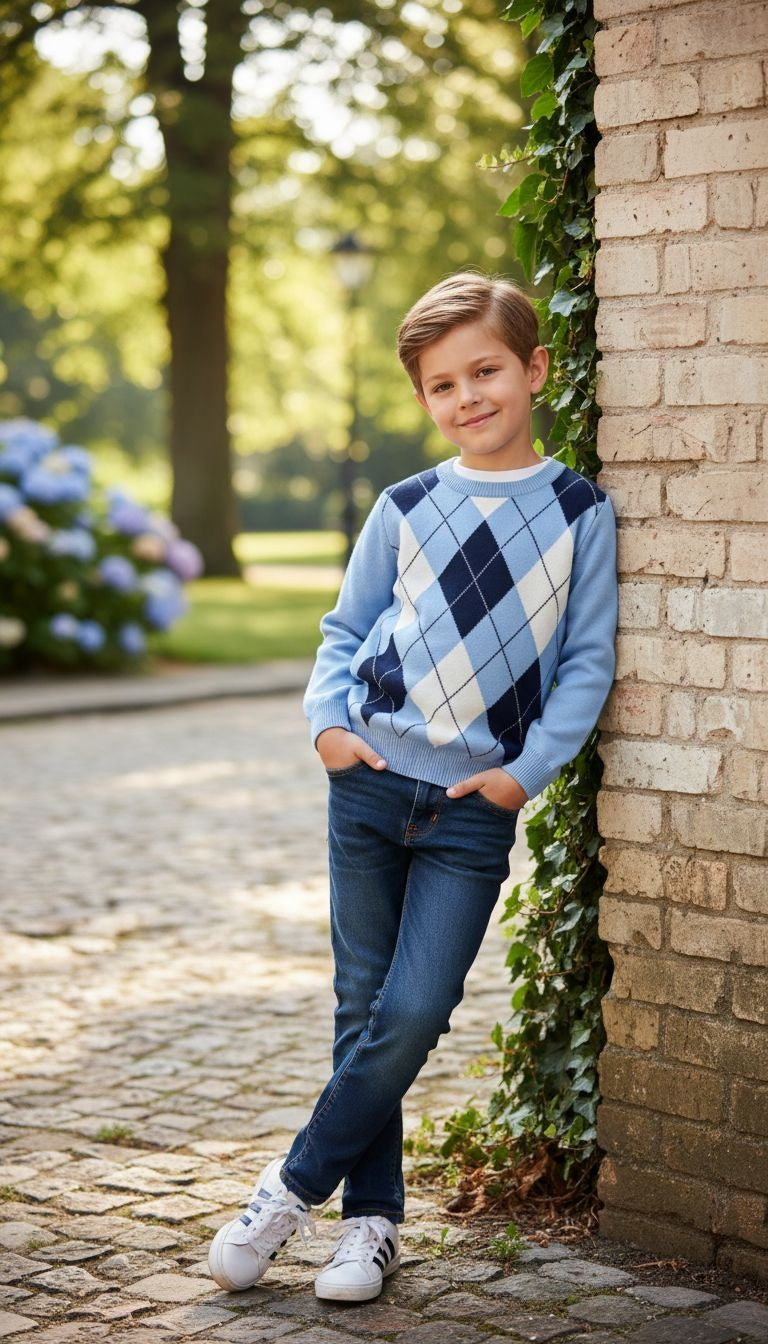 Classic Charm: Argyle Knit Sweaters in Grey & Blue