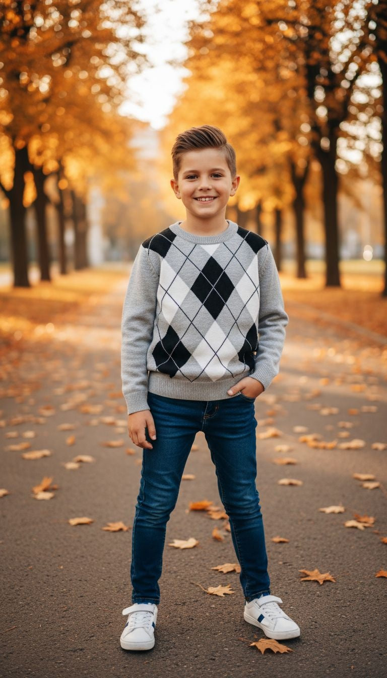 Classic Charm: Argyle Knit Sweaters in Grey & Blue
