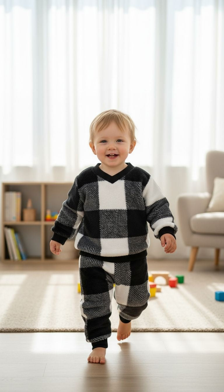 Snug & Stylish: Black and White Checkered Lounge Set