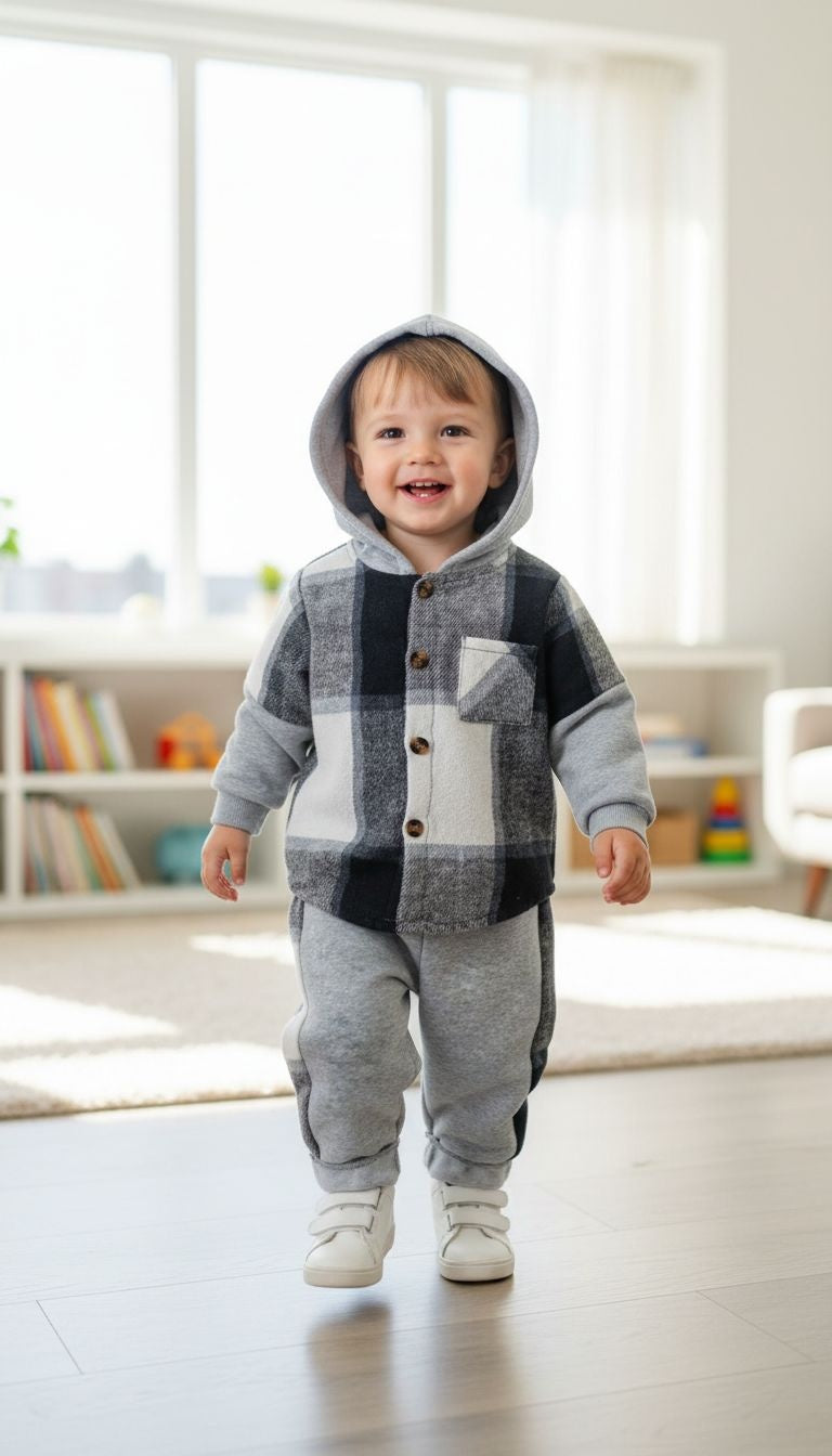 Cozy & Cute: Plaid Hoodie and Jogger Set