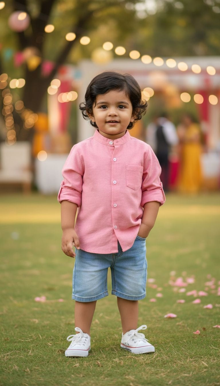 Smart & Stylish: Pink Mandarin Collar Button-Up Shirt