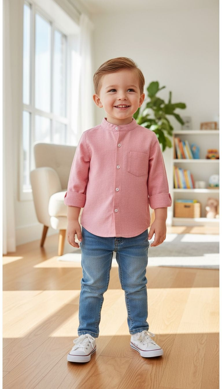 Smart & Stylish: Pink Mandarin Collar Button-Up Shirt