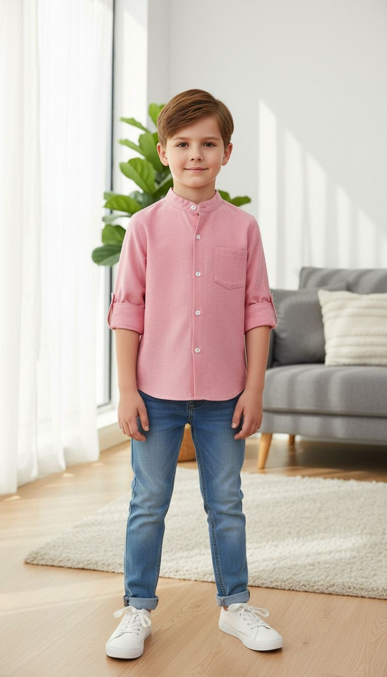 Smart & Stylish: Pink Mandarin Collar Button-Up Shirt