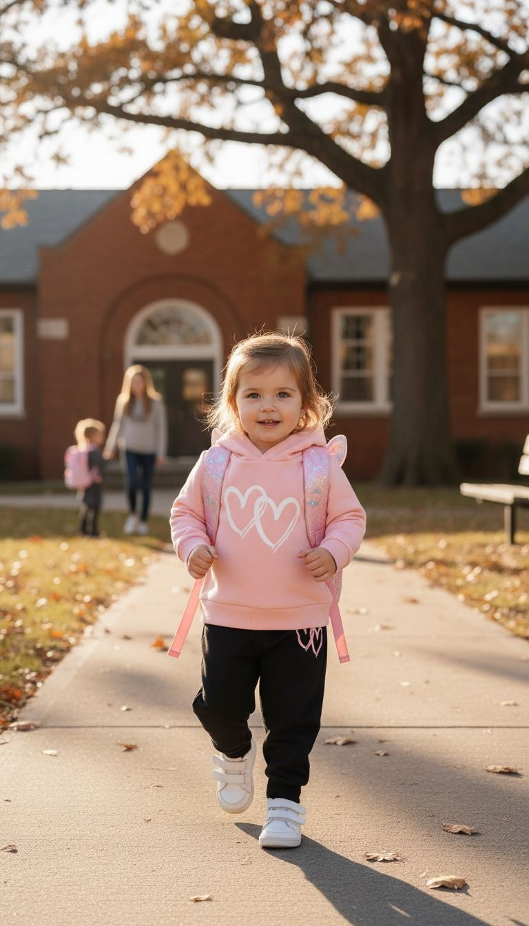 Sweet & Stylish: Pink Heart Hoodie and Black Jogger Set