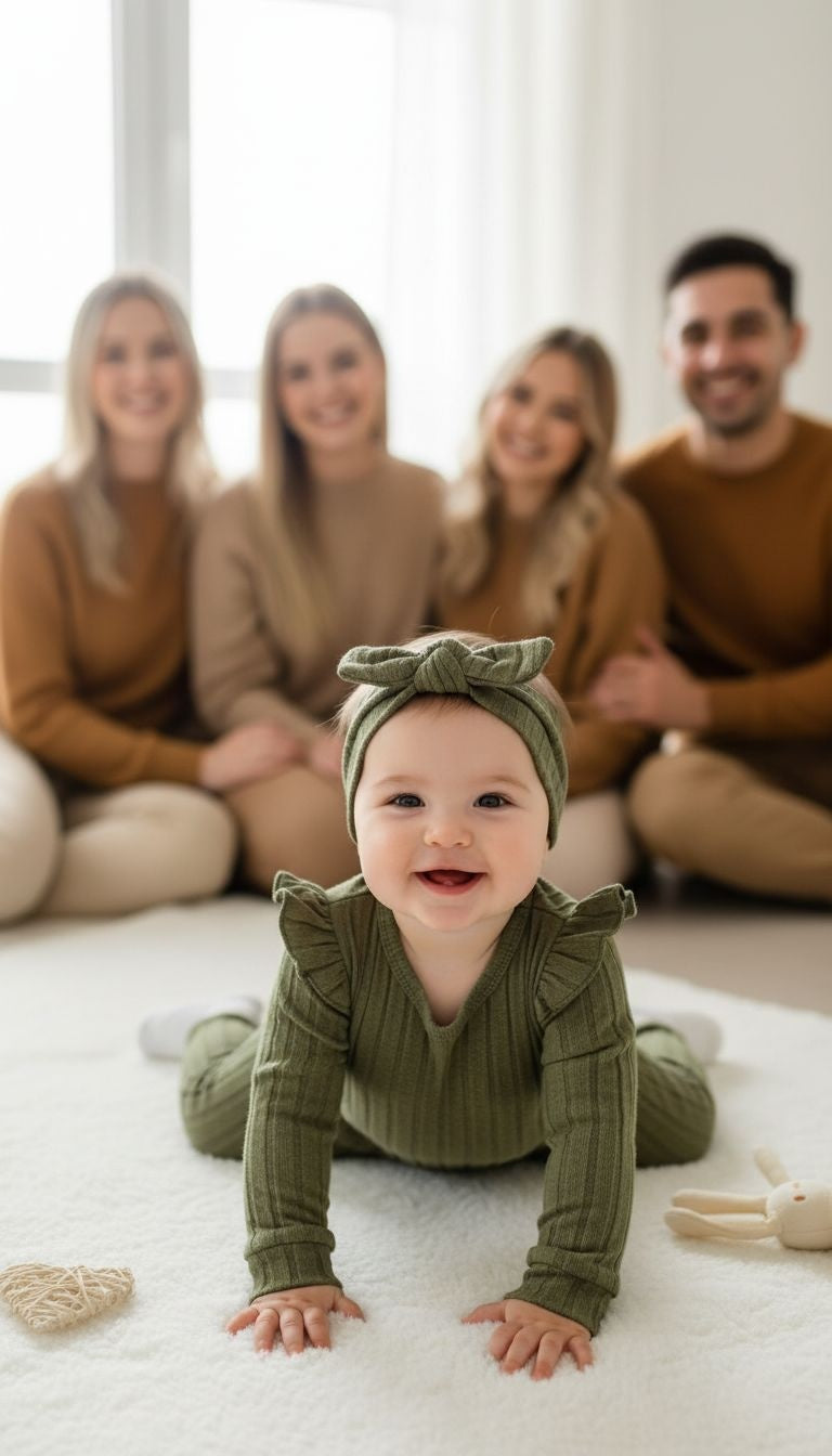 Chic & Cozy: Olive Green Ribbed Baby Romper with Headband