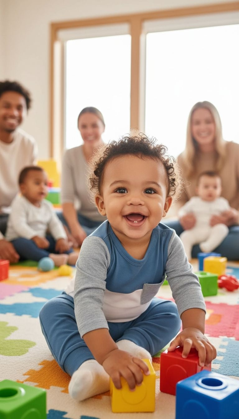 Cool & Comfy: Blue Color-Block Baby Bodysuit and Jogger Set