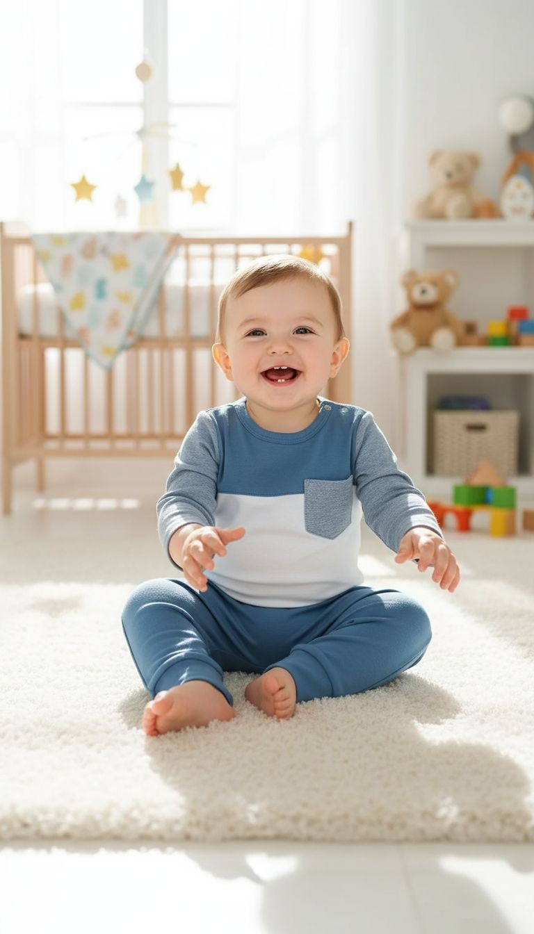 Cool & Comfy: Blue Color-Block Baby Bodysuit and Jogger Set