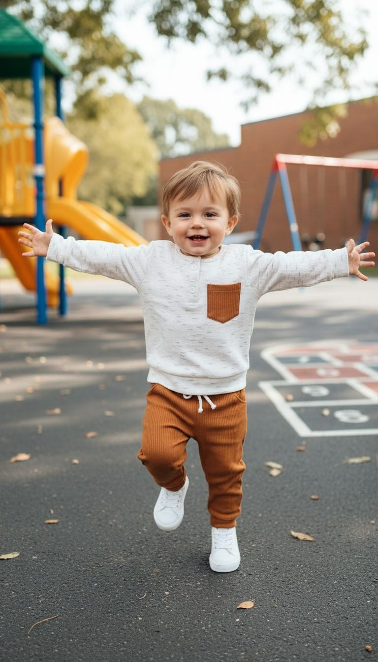 Stylish Comfort: Two-Piece Top & Jogger Set in Cream and Rust