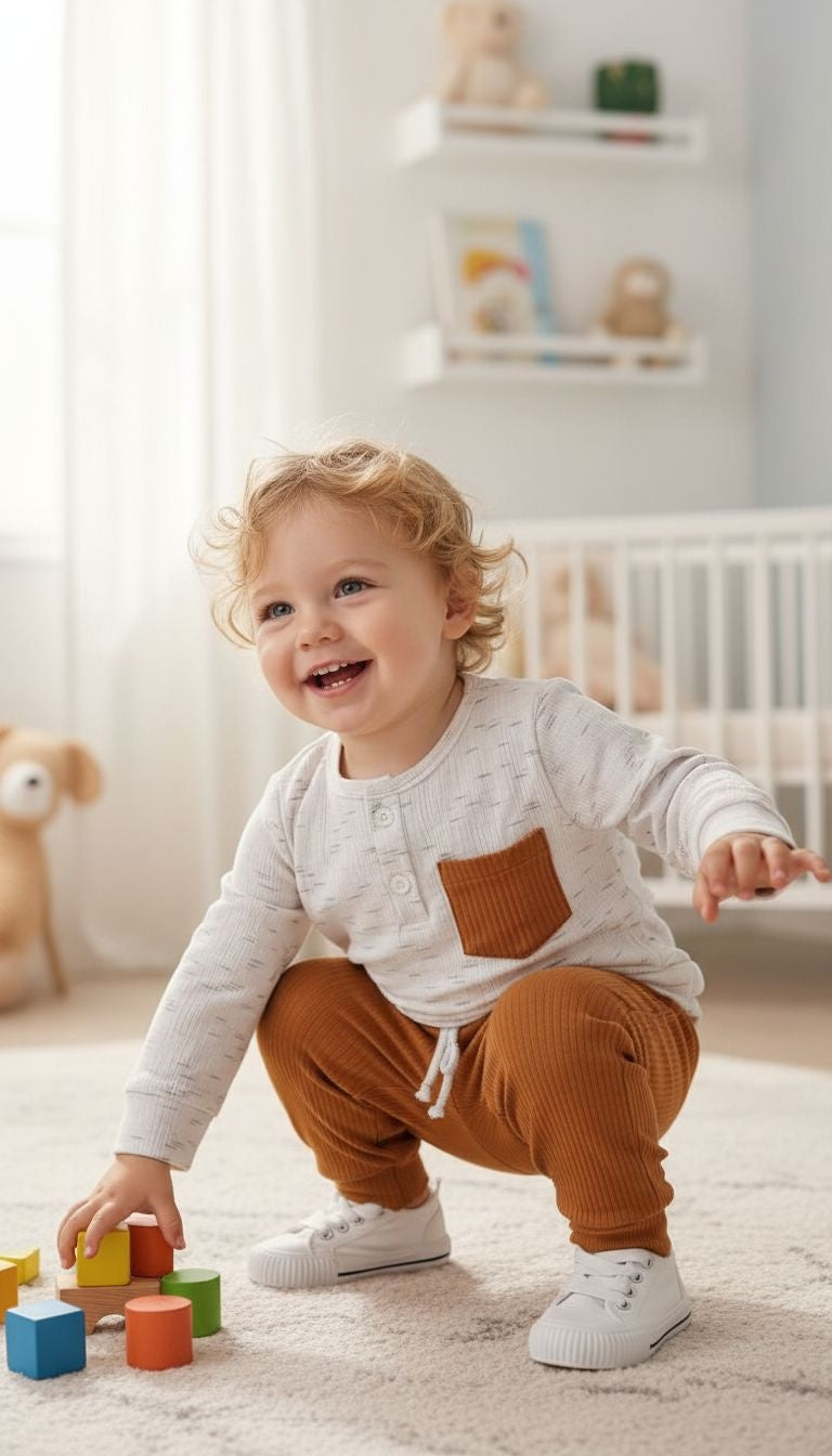 Stylish Comfort: Two-Piece Top & Jogger Set in Cream and Rust