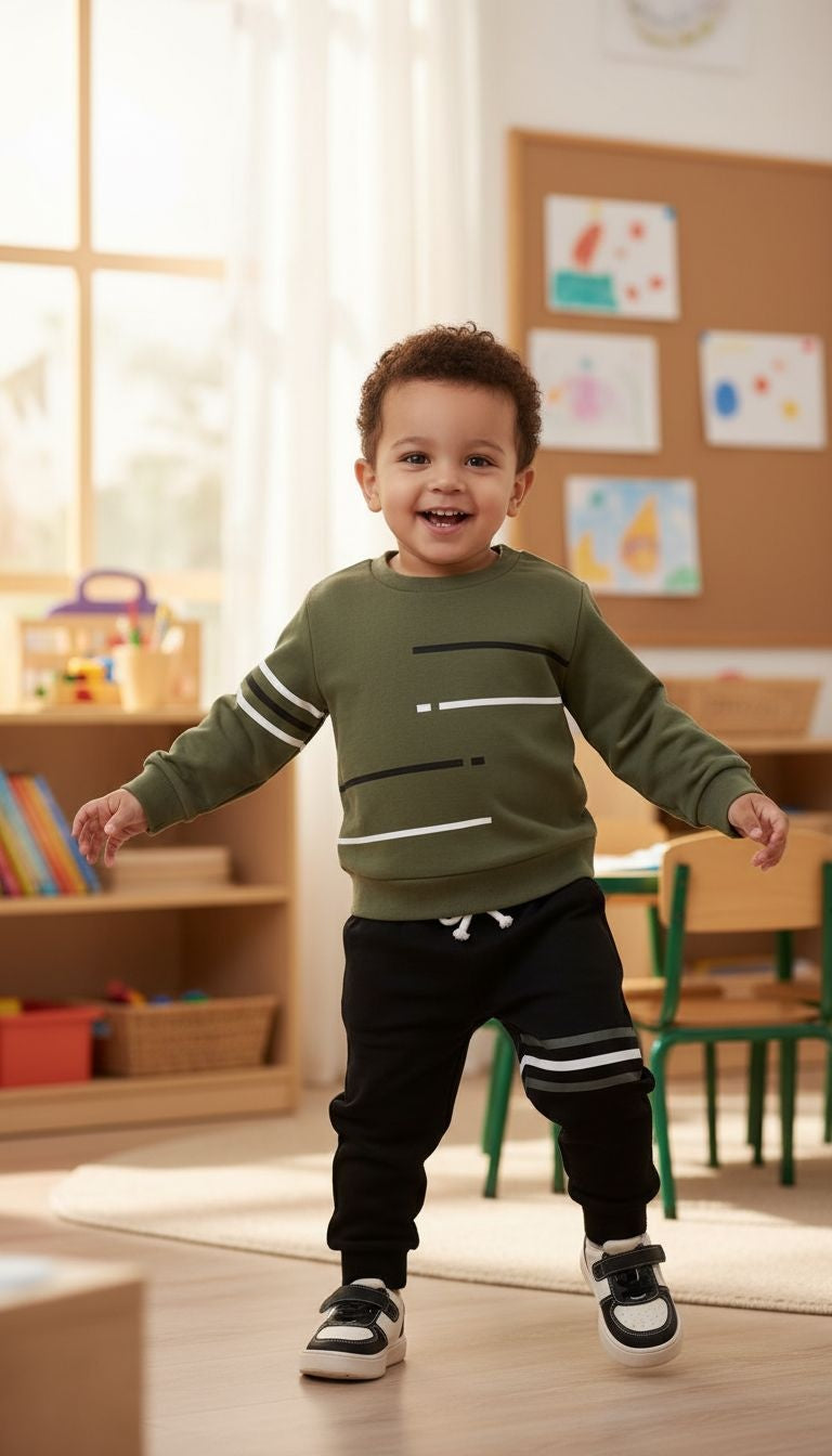Sporty & Stylish: Olive Green Top and Black Jogger Set