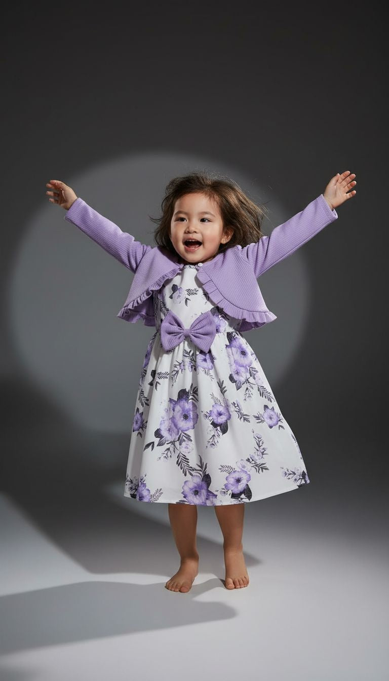 Floral Elegance Dress & Cardigan Set