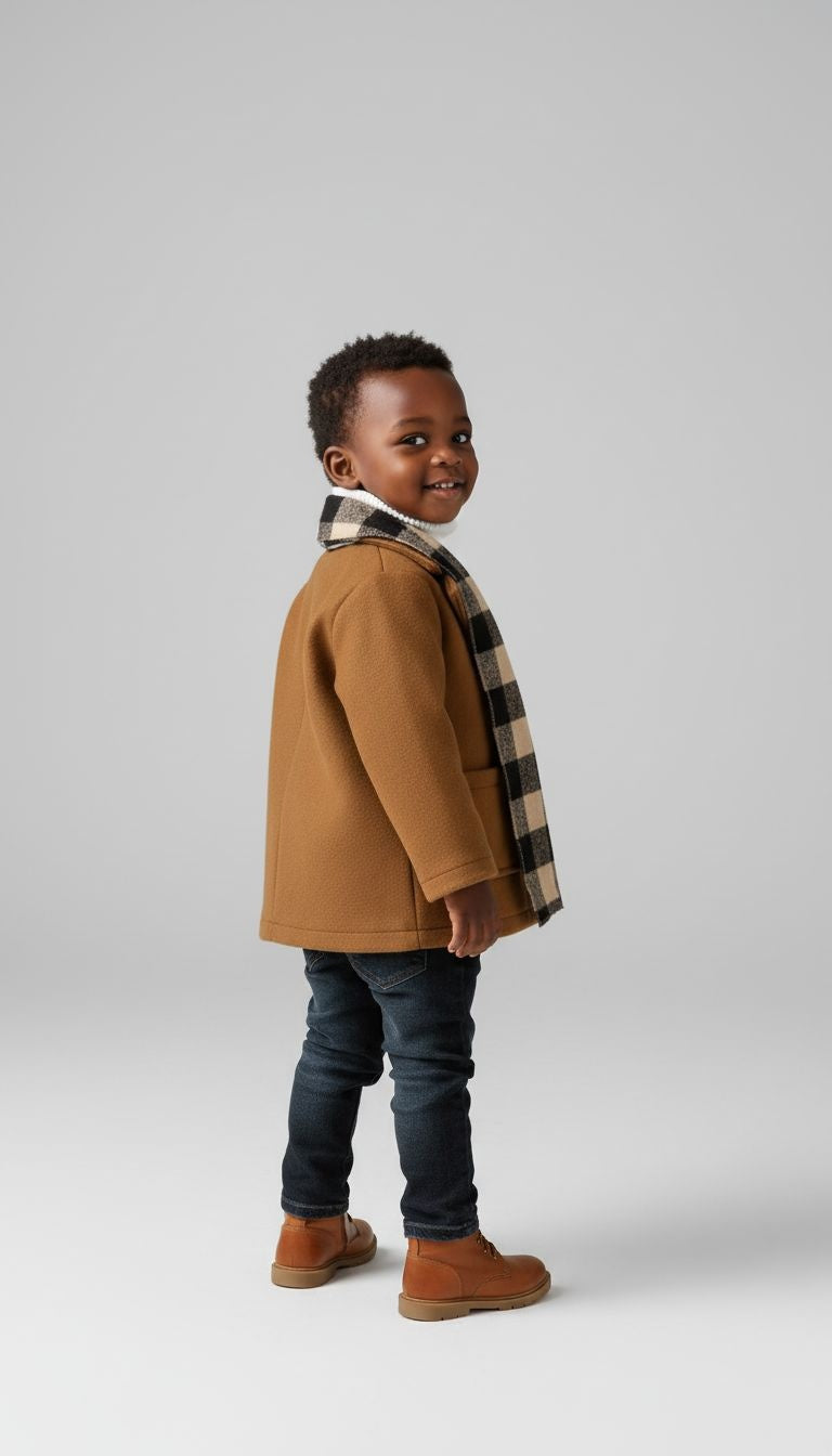 Cozy Classic Trench Coat with Checkered Scarf