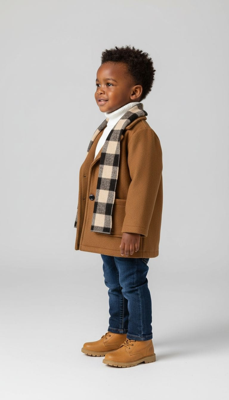 Cozy Classic Trench Coat with Checkered Scarf