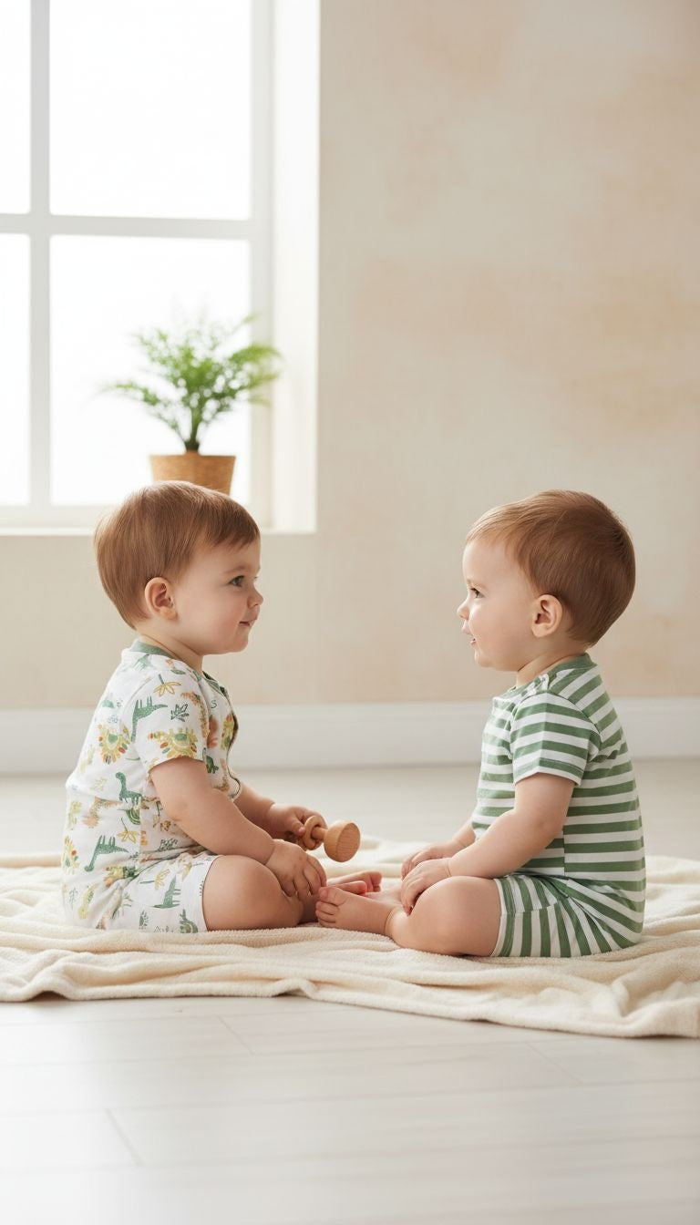 2‑Piece Baby Romper Set – Dino Print & Green Stripes