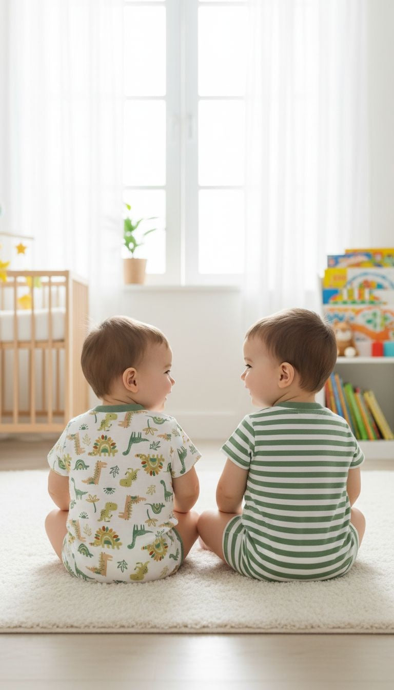2‑Piece Baby Romper Set – Dino Print & Green Stripes