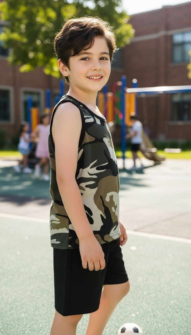 Boys’ Camo Active Tank & Shorts Set – 2‑Piece Outfit