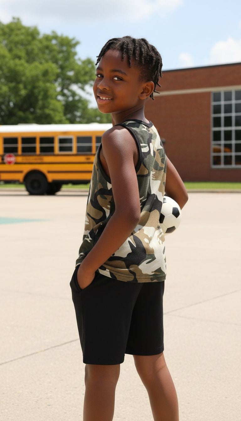 Boys’ Camo Active Tank & Shorts Set – 2‑Piece Outfit