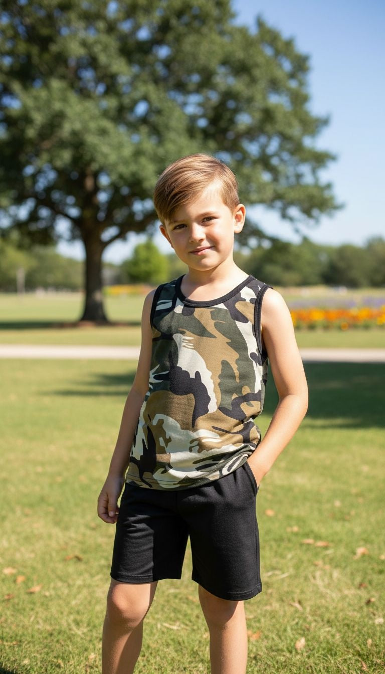 Boys’ Camo Active Tank & Shorts Set – 2‑Piece Outfit