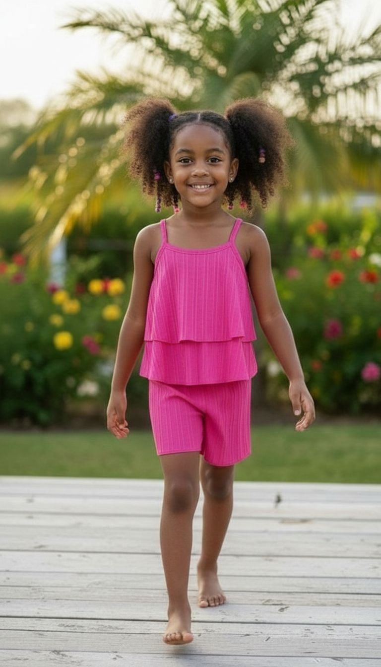 Girls’ Layered Tank Top & Shorts Set – 2‑Piece Summer Outfit