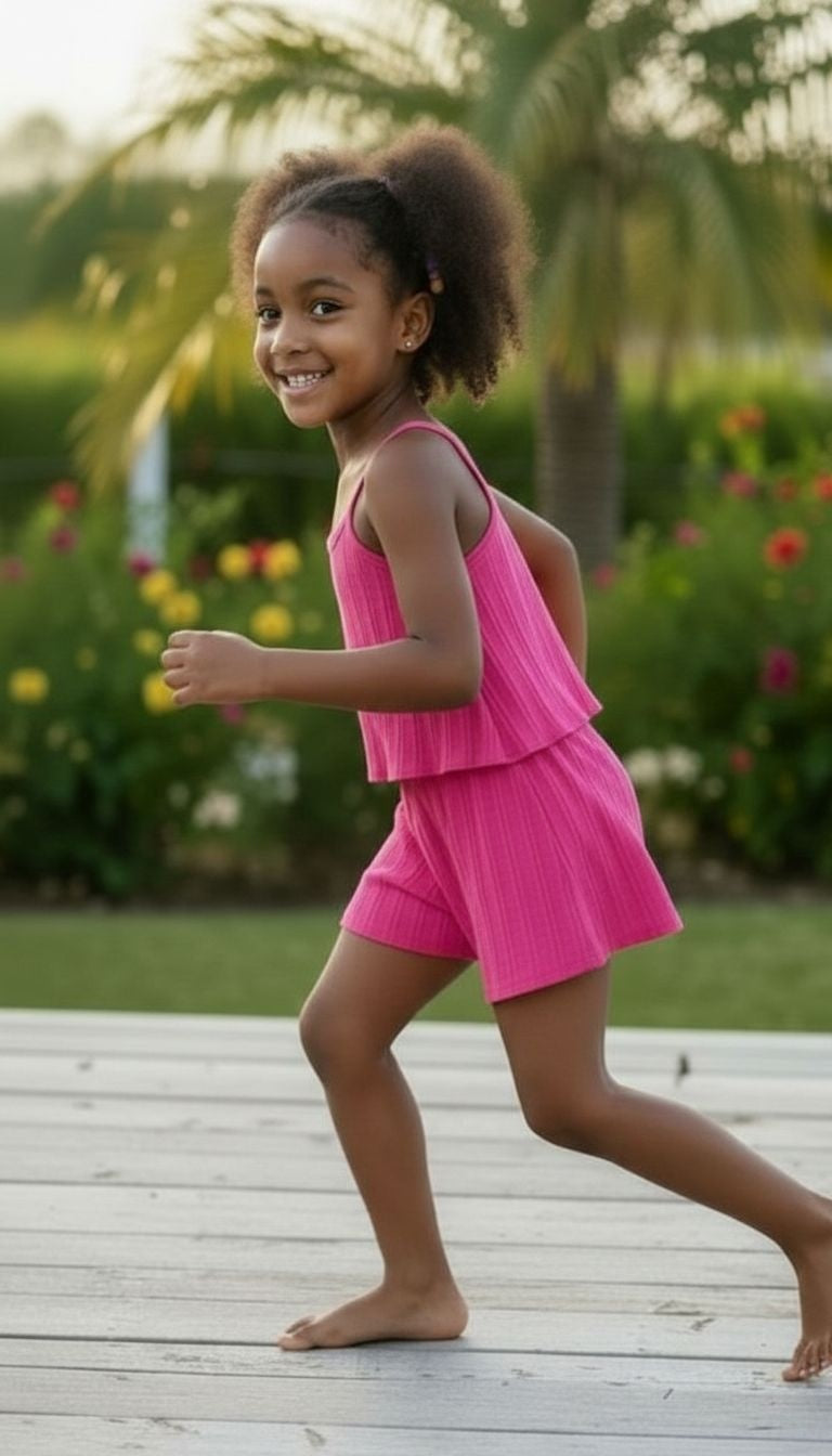 Girls’ Layered Tank Top & Shorts Set – 2‑Piece Summer Outfit