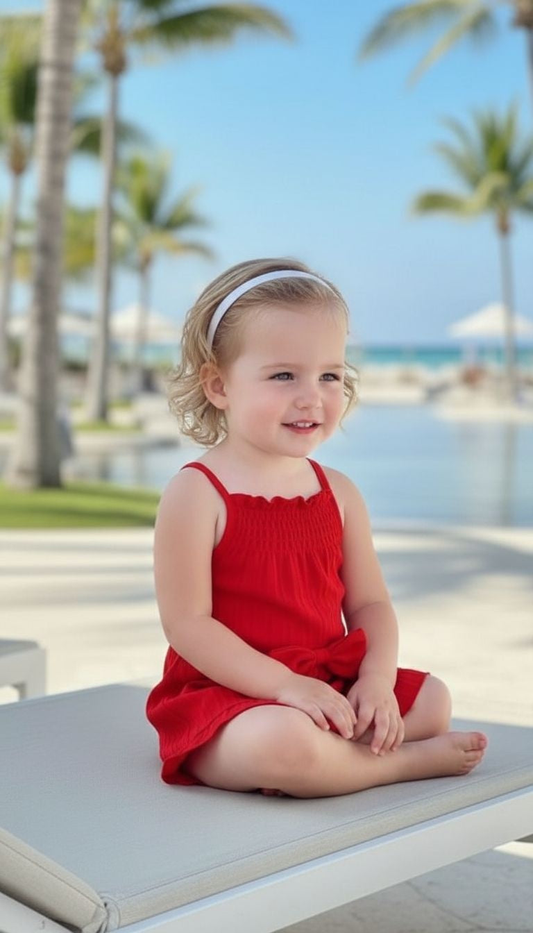 Girls’ Ruffle Hem Smocked Romper with Bow Detail – Summer One‑Piece Outfit