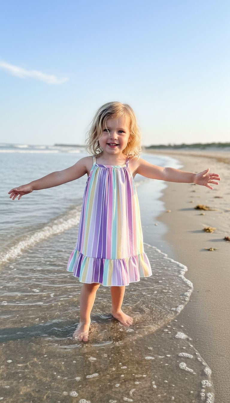 Girls’ Rainbow Stripe Ruffle Hem Sundress