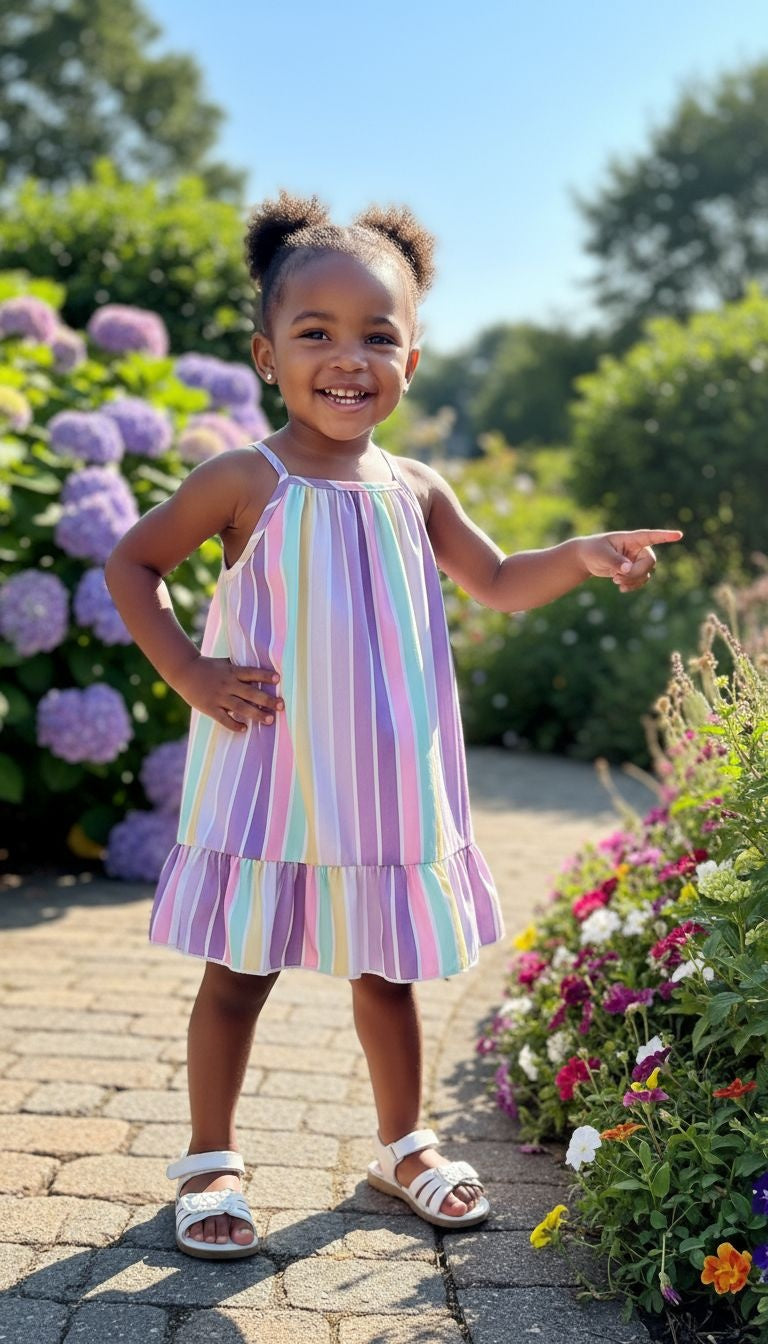 Girls’ Rainbow Stripe Ruffle Hem Sundress