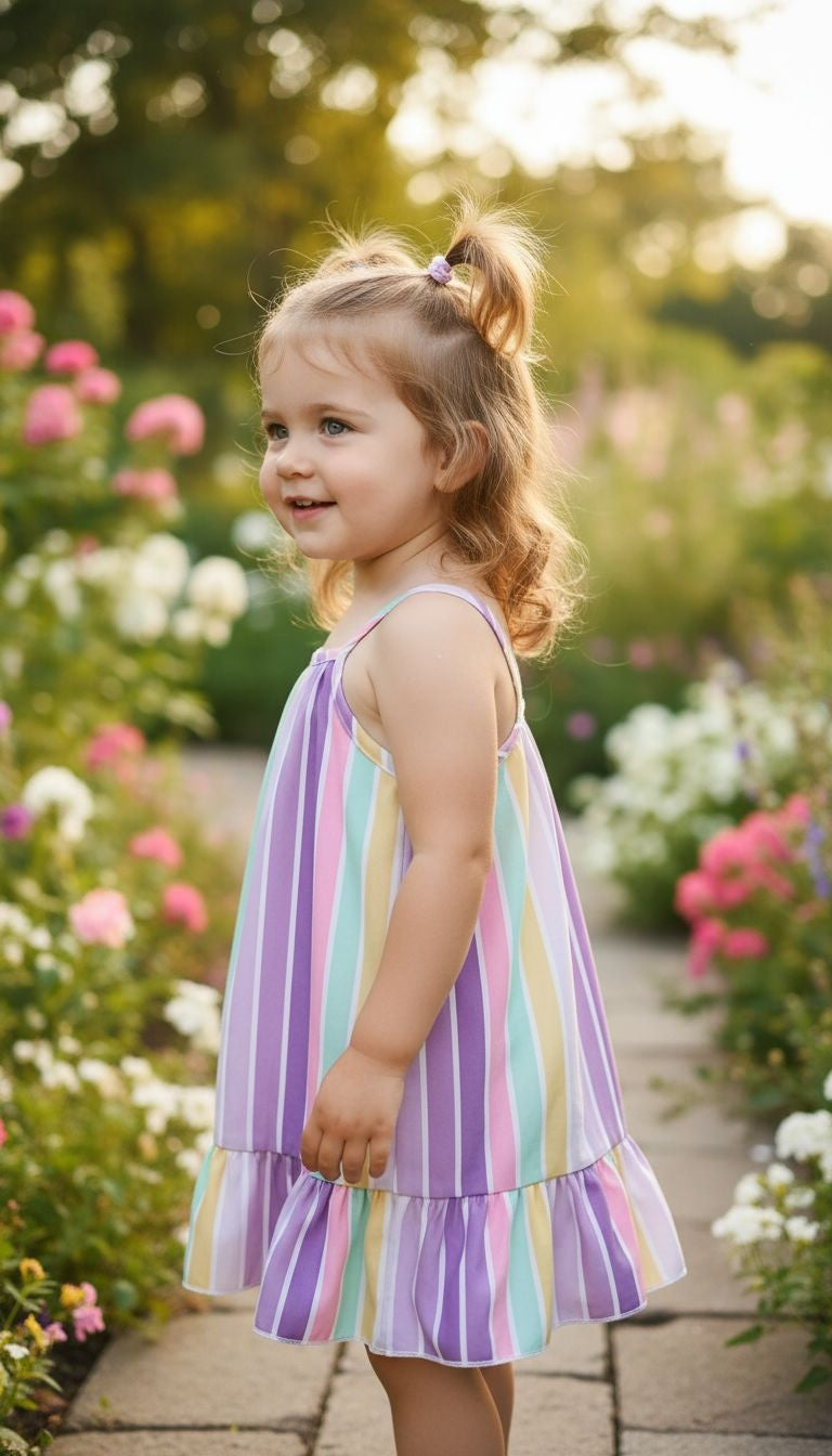 Girls’ Rainbow Stripe Ruffle Hem Sundress