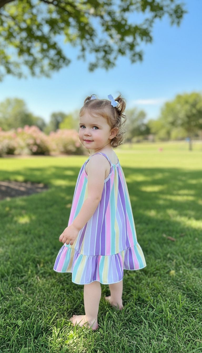 Girls’ Rainbow Stripe Ruffle Hem Sundress