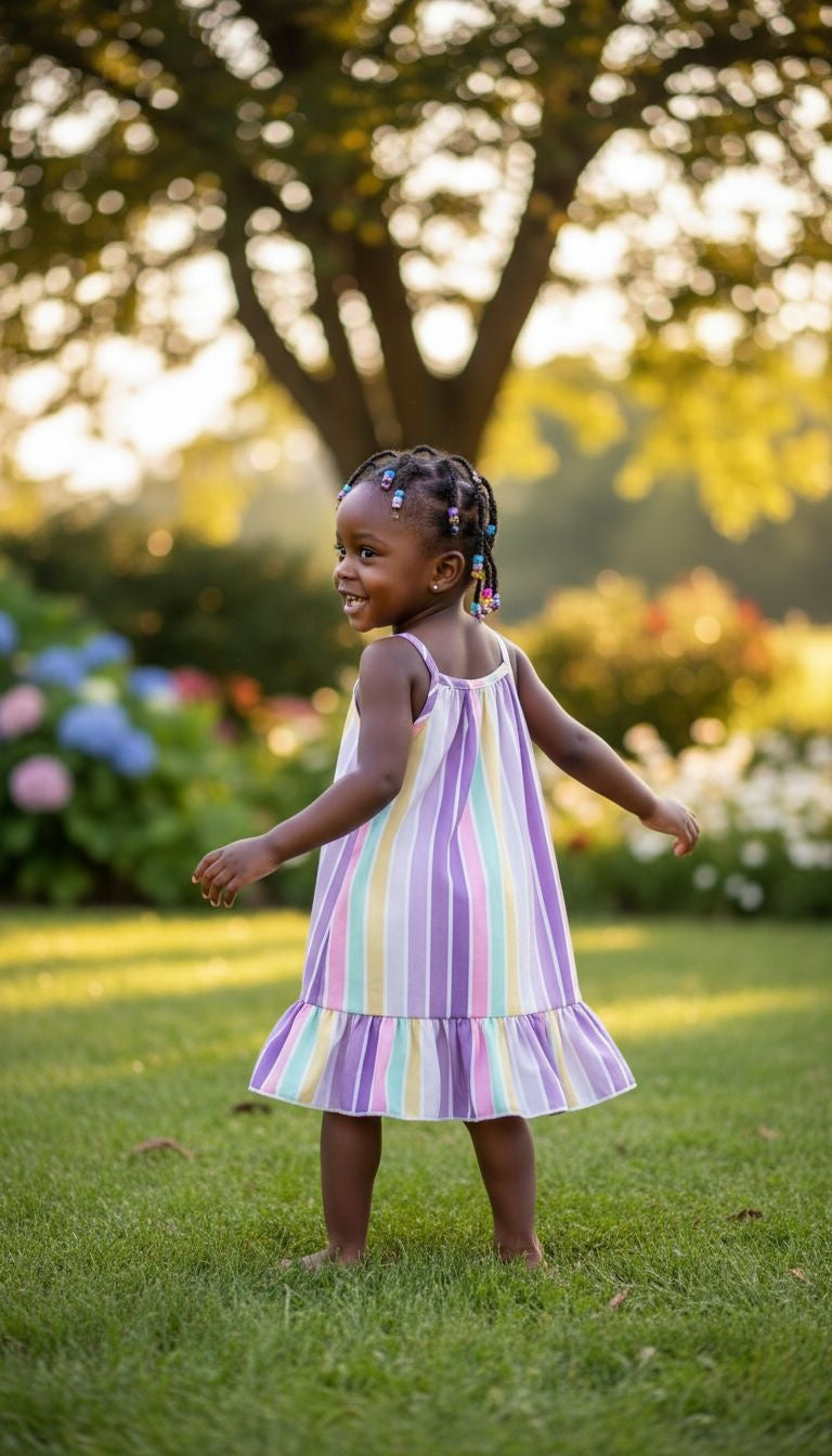 Girls’ Rainbow Stripe Ruffle Hem Sundress