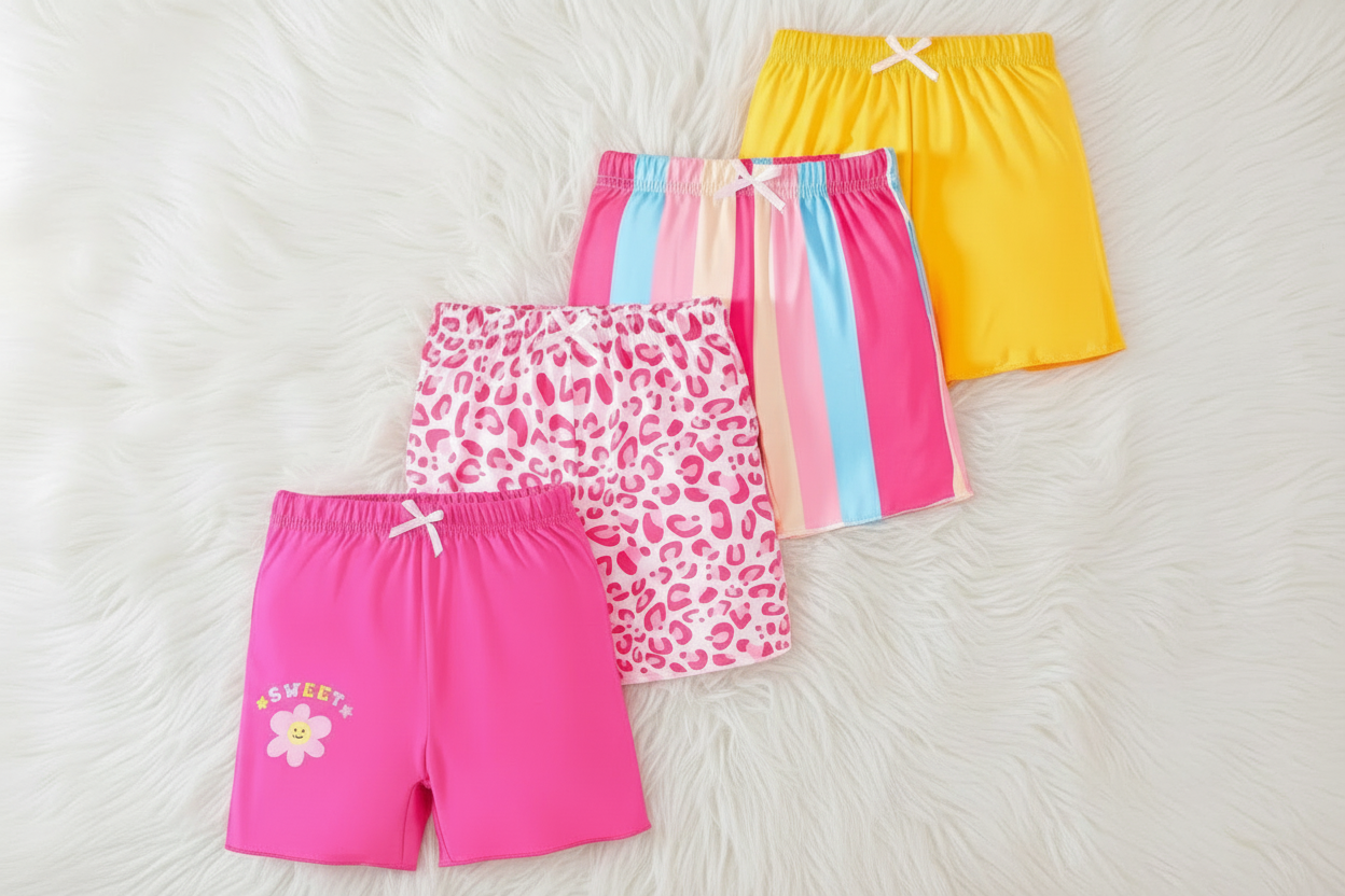 Girls’ Colorful Summer Shorts – 4‑Pack