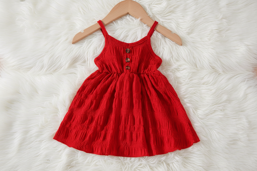Girls’ Textured Sleeveless Button‑Front Sundress – Summer Casual Dress